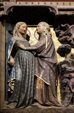 Girift oyma ve boyalı friz Notre Dame Katedrali ziyaret Meryem Ana, UNESCO Dünya Miras Listesi Paris, Fransa'da tasvir içinde 