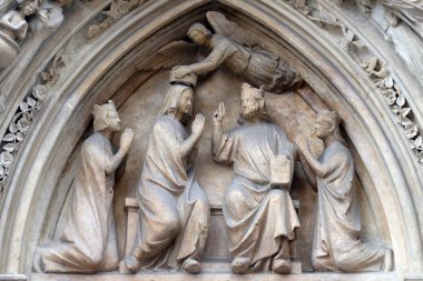 Taç giyme töreni Meryem Ana, Portal kuzey cephesinde, Notre Dame Katedrali Notre Dame, Paris, UNESCO Dünya Miras Listesi Paris, Fransa