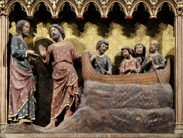 Složitě Vyřezávané Malované Vlys Uvnitř Katedrály Notre Dame Zachycující Vzhled — Stock fotografie