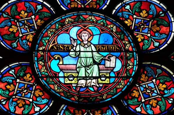 Santo Estêvão Vitral Catedral Notre Dame Patrimônio Mundial Unesco Paris — Fotografia de Stock