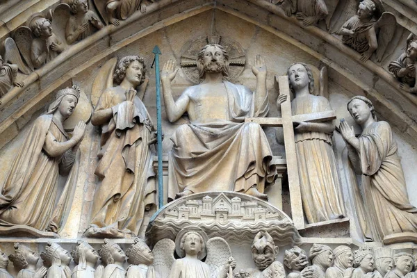 Christ Majesté Portail Jugement Dernier Cathédrale Notre Dame Paris Patrimoine — Photo