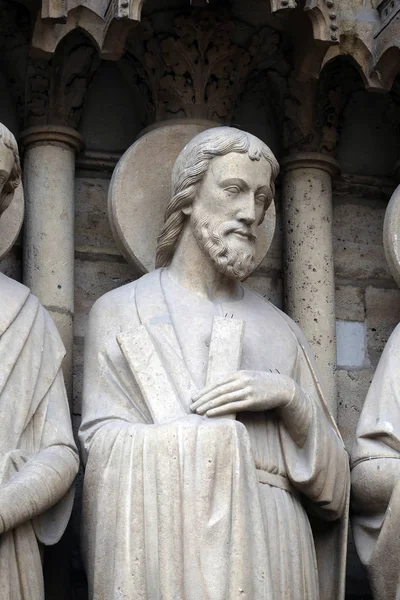 Svatého Ondřeje Portál Posledního Soudu Katedrála Notre Dame Paříž Světového — Stock fotografie