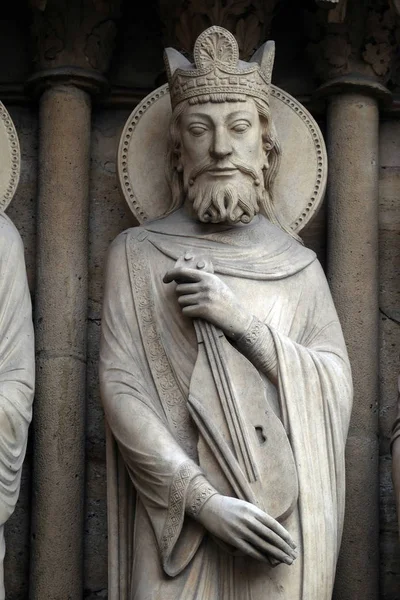Król Dawid Portal Anny Katedra Notre Dame Paryż Wpisanego Listę — Zdjęcie stockowe
