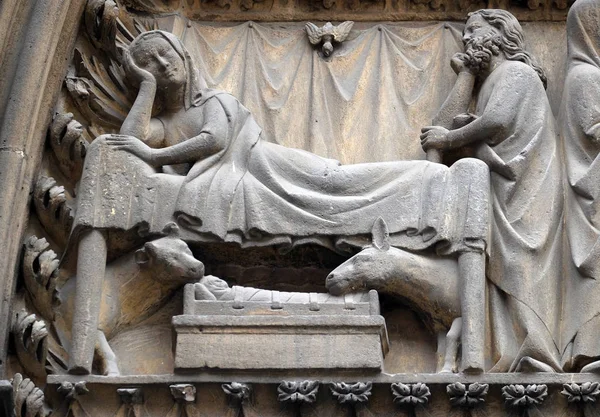 Belén Portal Fachada Norte Catedral Notre Dame París Patrimonio Humanidad — Foto de Stock