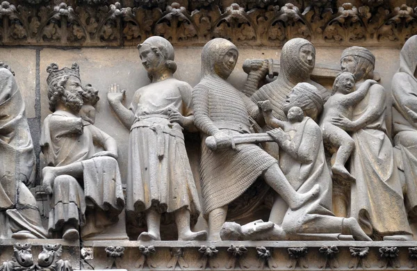 Moord Onnozele Kinderen Portal Noordelijke Gevel Kathedraal Van Notre Dame — Stockfoto