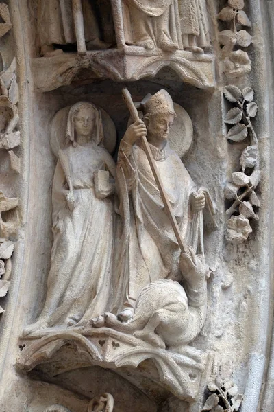 Statues Sur Portail Sur Façade Nord Cathédrale Notre Dame Paris — Photo