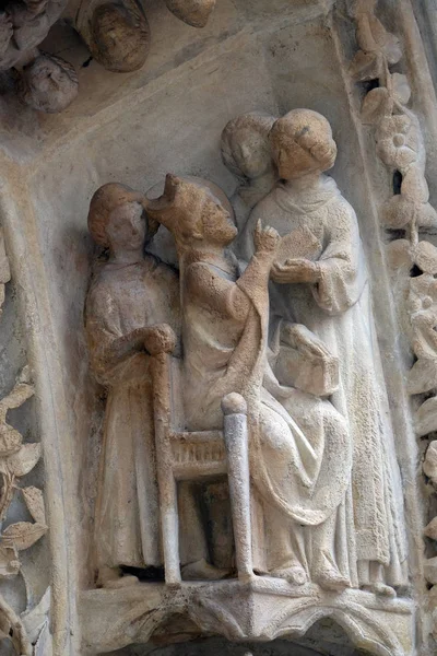 Statuen Auf Dem Portal Der Nordfassade Kathedrale Notre Dame Paris — Stockfoto