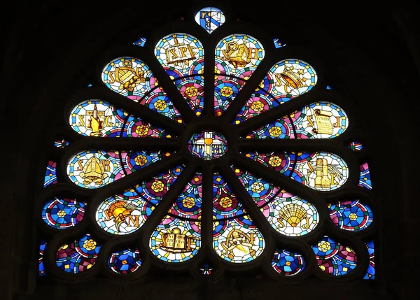 Ventanilla Rosas Iglesia Saint Etienne Mont París Francia — Foto de Stock