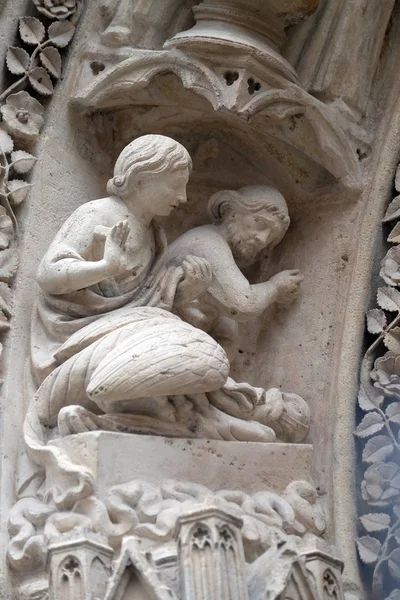 Statues Sur Portail Sur Façade Nord Cathédrale Notre Dame Paris — Photo