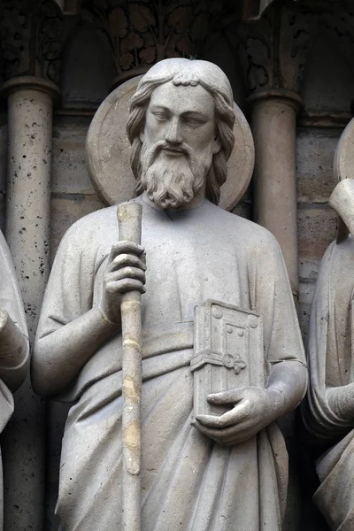 Saint Simon Portal Last Judgment Notre Dame Cathedral Paris Unesco Stock Picture