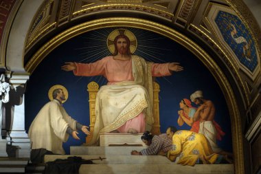 Saint Francis Xavier dönüştürülür vardır, insanlar Paris, Fransa'da St Francis Xavier'ın Kilisesi İsa Mesih için sunan 