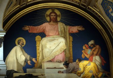 Saint Francis Xavier dönüştürülür vardır, insanlar Paris, Fransa'da St Francis Xavier'ın Kilisesi İsa Mesih için sunan 