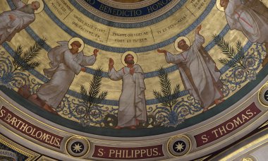 St Bartholomew, St Philip, St Thomas, Charles Joseph Lameire, Paris, Fransa, St Francis Xavier'ın Kilisesi tarafından boyalı kubbe 