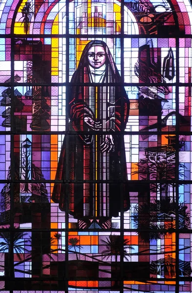 Terezie Dítě Ježíše Obarví Skleněná Okna Kostele Francis Xavier Paříž — Stock fotografie