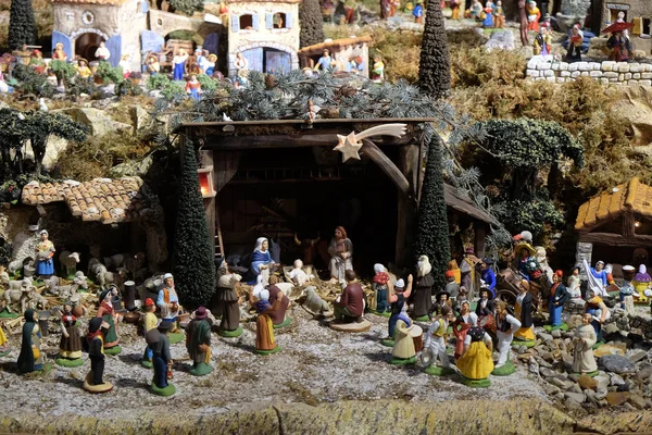 Julkrubba Jesu Födelse Francis Xaviers Kyrka Paris Frankrike — Stockfoto
