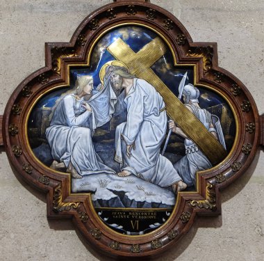 6 istasyonları haç, Veronica İsa, Paris, Fransa, kilisede St Francis Xavier'ın çehresini mendil.