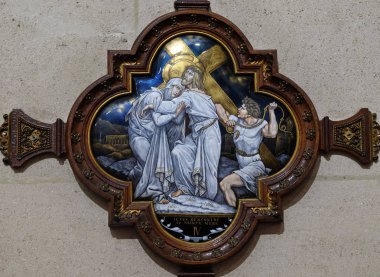 4 istasyonları haç, İsa onun annesi, Paris, Fransa, St Francis Xavier'ın kilisede karşılamaktadır. 