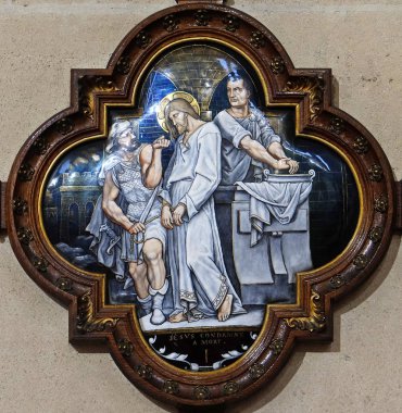 1 istasyonları haç, İsa'nın ölüm, Paris, Fransa, kilisede St Francis Xavier'ın mahkum olduğunu
