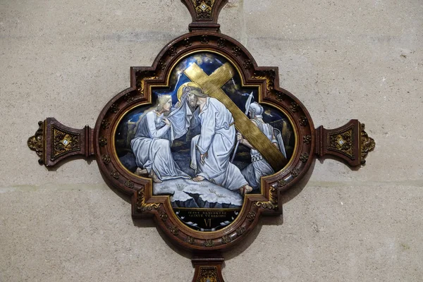 6Th Stations Cross Veronica Wipes Face Jesus Francis Xavier Church — Stock Photo, Image