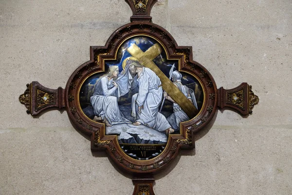 6 istasyonları haç, Veronica İsa, Paris, Fransa, kilisede St Francis Xavier'ın çehresini mendil.