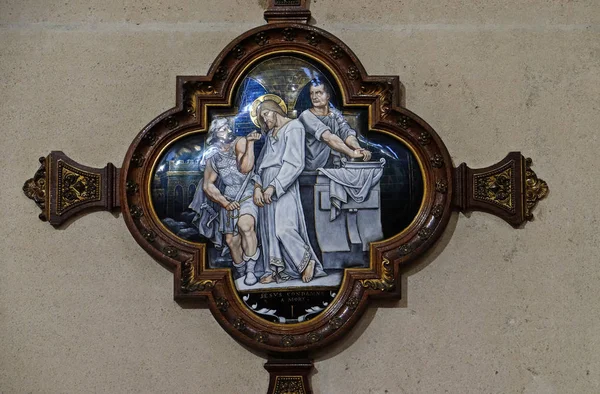 1St Stations Cross Jesus Condemned Death Francis Xavier Church Paris — Stock Photo, Image