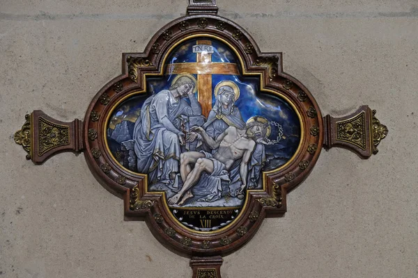 Stațiile Ale Crucii Trupul Lui Isus Este Scos Cruce Biserica — Fotografie, imagine de stoc