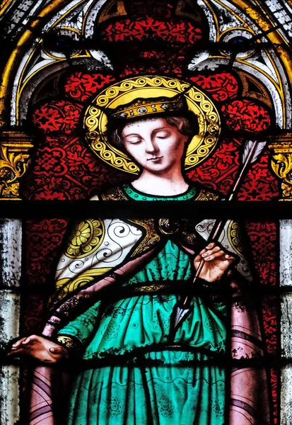 Saint Ursula Stained Glass Window Basilica Saint Clotilde Paris France — Stock Photo, Image