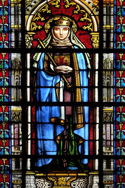 Radegund 在法国巴黎圣克洛蒂尔德大教堂彩绘玻璃窗口 — 图库照片