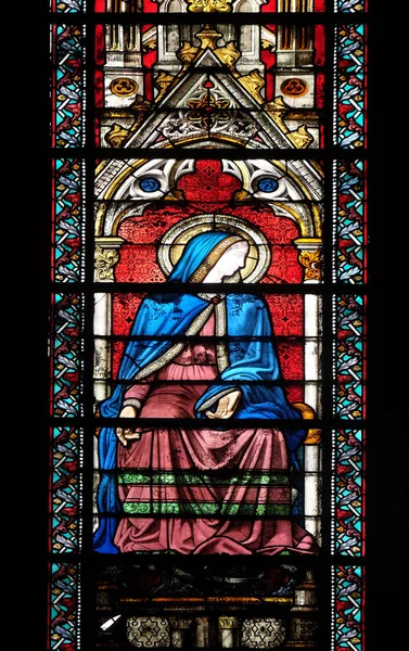 Virgin Mary Stained Glass Window Basilica Saint Clotilde Paris France — Stock Photo, Image