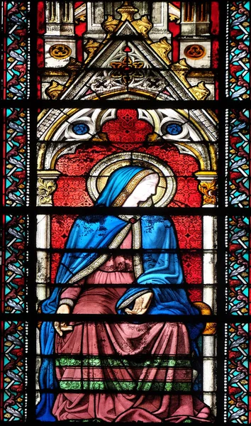 Virgin Mary Stained Glass Window Basilica Saint Clotilde Paris France — Stock Photo, Image