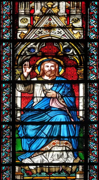 Христос Благословення Вітраж Базиліці Святої Клотільда Парижі Франція — стокове фото