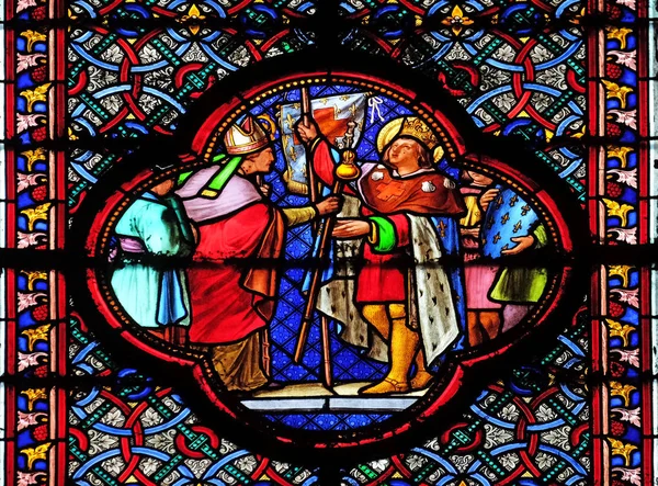 Saint Louis Setting Out Crusade Stained Glass Window Basilica Saint — Stock Photo, Image