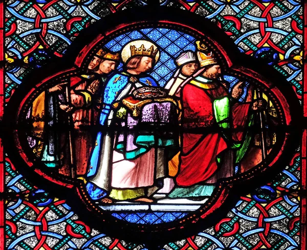 Saint Louis Bringing Crown Thorns Stained Glass Window Basilica Saint — Stock Photo, Image