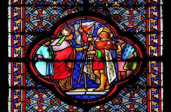 Saint Louis Setting Out Crusade Stained Glass Window Basilica Saint — Stock Photo, Image