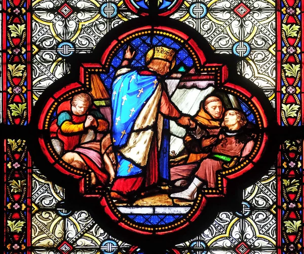 Saint Louis Assistindo Vítimas Peste Vitral Basílica Saint Clotilde Paris — Fotografia de Stock