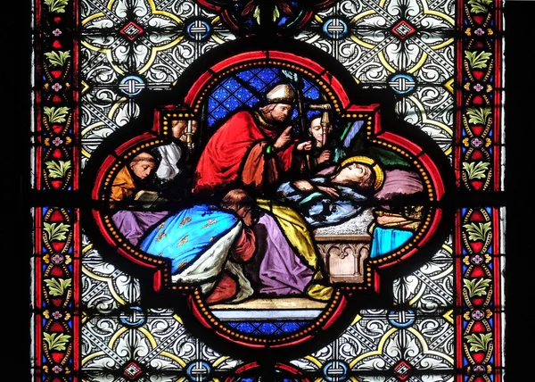 Saint Louis Død Glassmaleri Clotildes Basilika Paris Frankrike – stockfoto