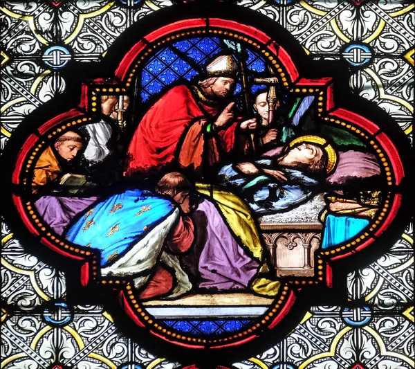 Saint Louis Død Glassmaleri Clotildes Basilika Paris Frankrike – stockfoto