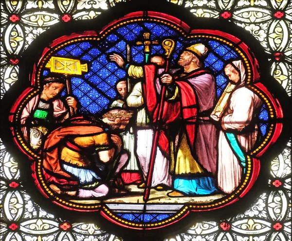 Dåpen Konstantin Etter Hans Seier Maxentius Glassmaleri Kirken Saint Clotilde – stockfoto