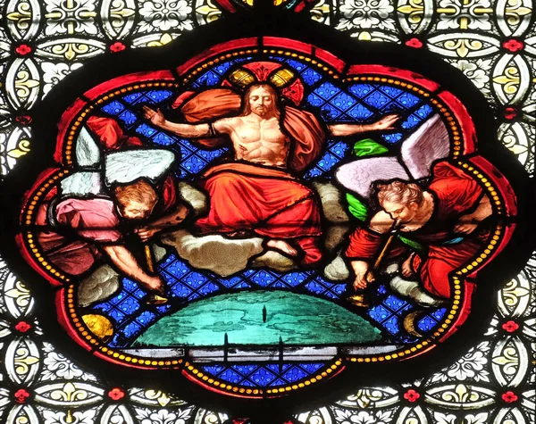 Christ Blessing Stained Glass Window Basilica Saint Clotilde Paris France — Stock Photo, Image