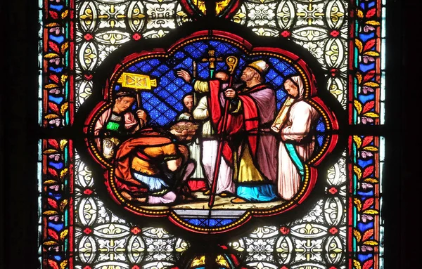 Baptism Constantine His Victory Maxentius Stained Glass Window Basilica Saint — Stock Photo, Image