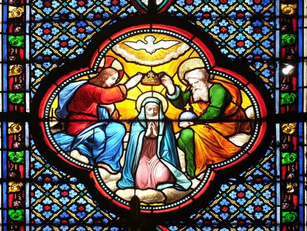 Kroning Jomfru Maria Glassmaleri Klosterkirken Paris Frankrike – stockfoto