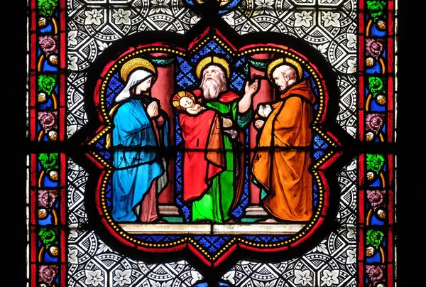 Sunu Tapınağı Vitray Pencere Basilica Saint Clotilde Paris Fransa — Stok fotoğraf