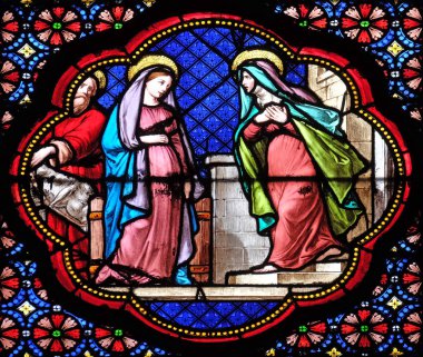 Basilica of Saint Clotilde Paris, Fransa bakire, vitray penceresinde ziyaret 