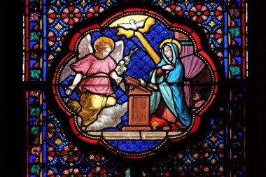 Mary, Basilica Saint Clotilde Paris, Fransa'da vitray pencere duyuru 