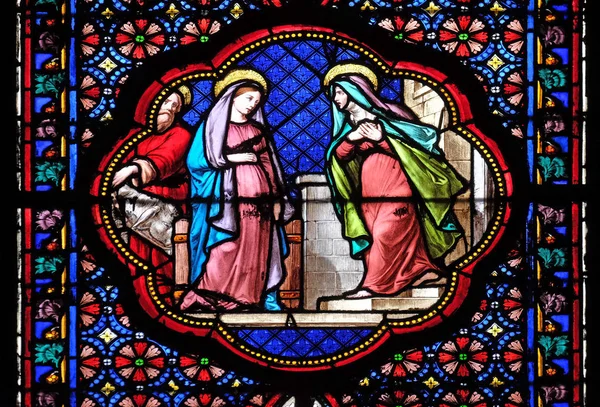 Besøk Jomfru Maria Glassmaleri Klosterkirken Paris Frankrike – stockfoto