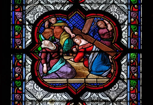 Climb Calvary Stained Glass Window Basilica Saint Clotilde Paris France — Stock Photo, Image