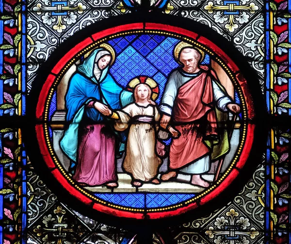 Святое Семейство Стеклянная Витрина Парижском Соборе Сен Клотильда — стоковое фото