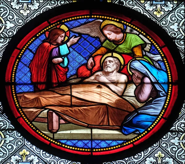 Θάνατο Του Αγίου Ιωσήφ Λεκιασμένο Παράθυρο Γυαλιού Βασιλική Του Saint — Φωτογραφία Αρχείου