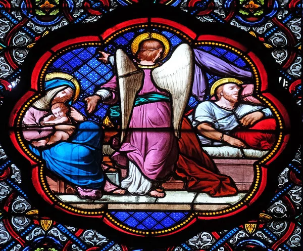 Josefs Andre Drøm Avreise Til Egypt Glassmaleri Klosterkirken Paris Frankrike – stockfoto
