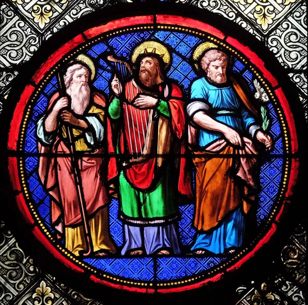 Abraham David Och Joseph Blyinfattade Fönster Basilica Saint Clotilde Paris — Stockfoto